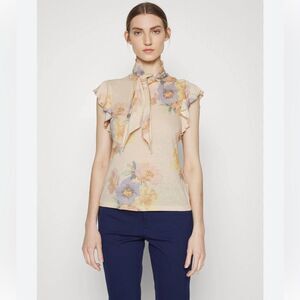 NEW Lauren Ralph Lauren Floral Tie-Neck Flutter Sleeve Top, Size XXL New w/Tag